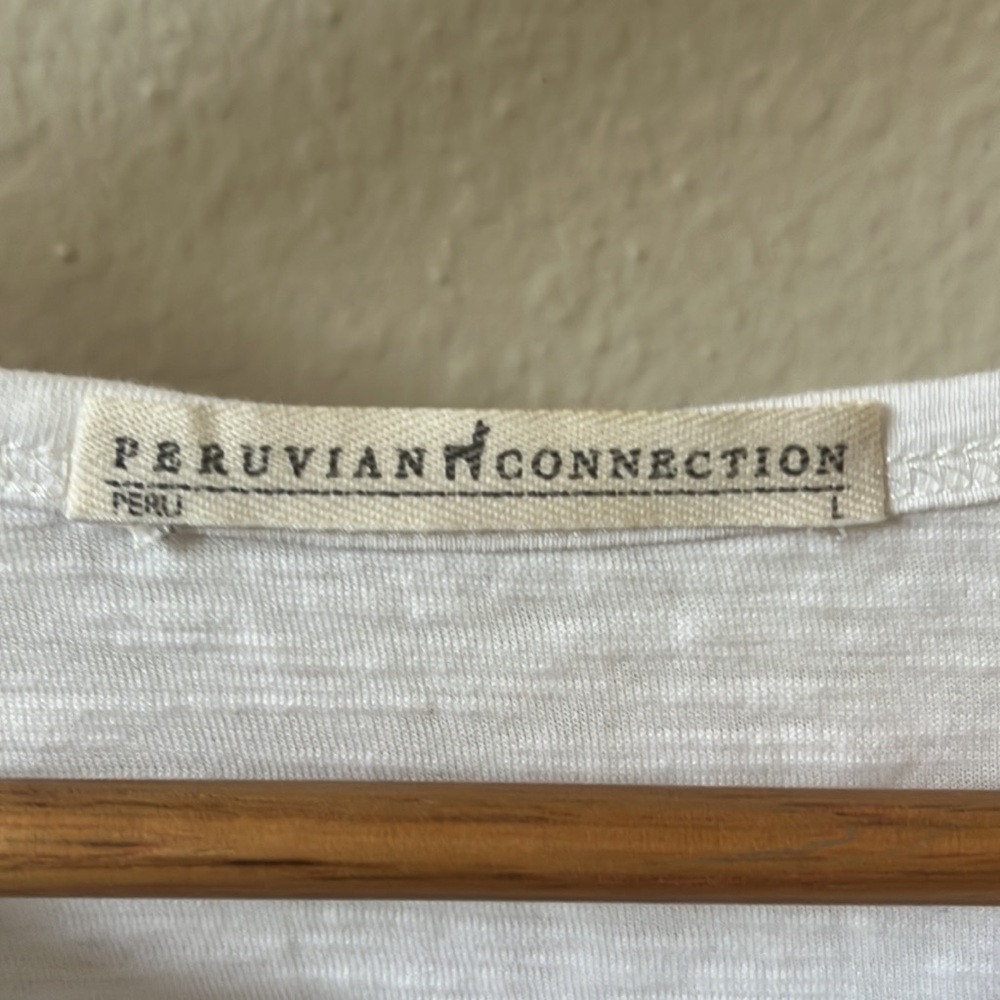 Peruvian Connection White Ruffle Sleeve Top Large 100% cotton - Picture 2 of 8